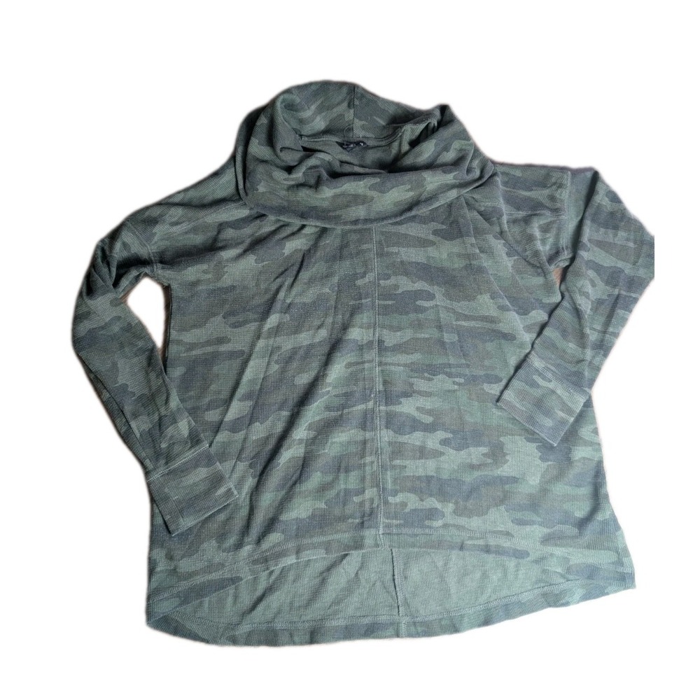Lucky Brand Women's Cowl Neck Camo Knit Tunic Sweater Top Size Large